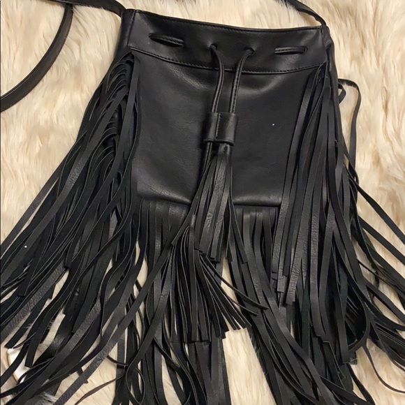 Handbags - Small black faux leather long fringe tassel purse